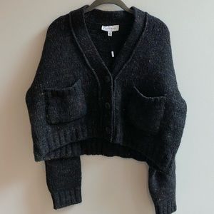 Something Navy Cropped Cardigan Black Donegal